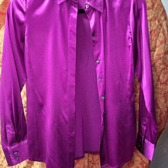Ann Taylor Petite Silk Blouse 4P β Elegant Magenta Must-Have! - Picture 3 of 6